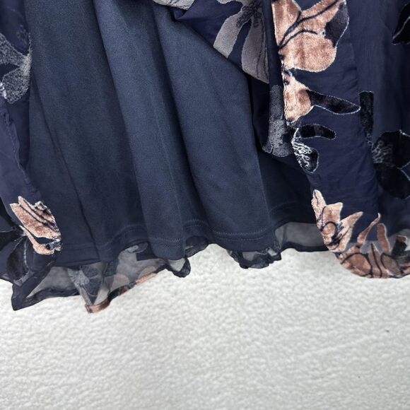 NWT Lulus Dress XL Navy Blue Metallic Floral Velvet Sheer Long Sleeve Whimsygoth - Picture 4 of 14